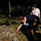 Testing the temperature and texture of the compost